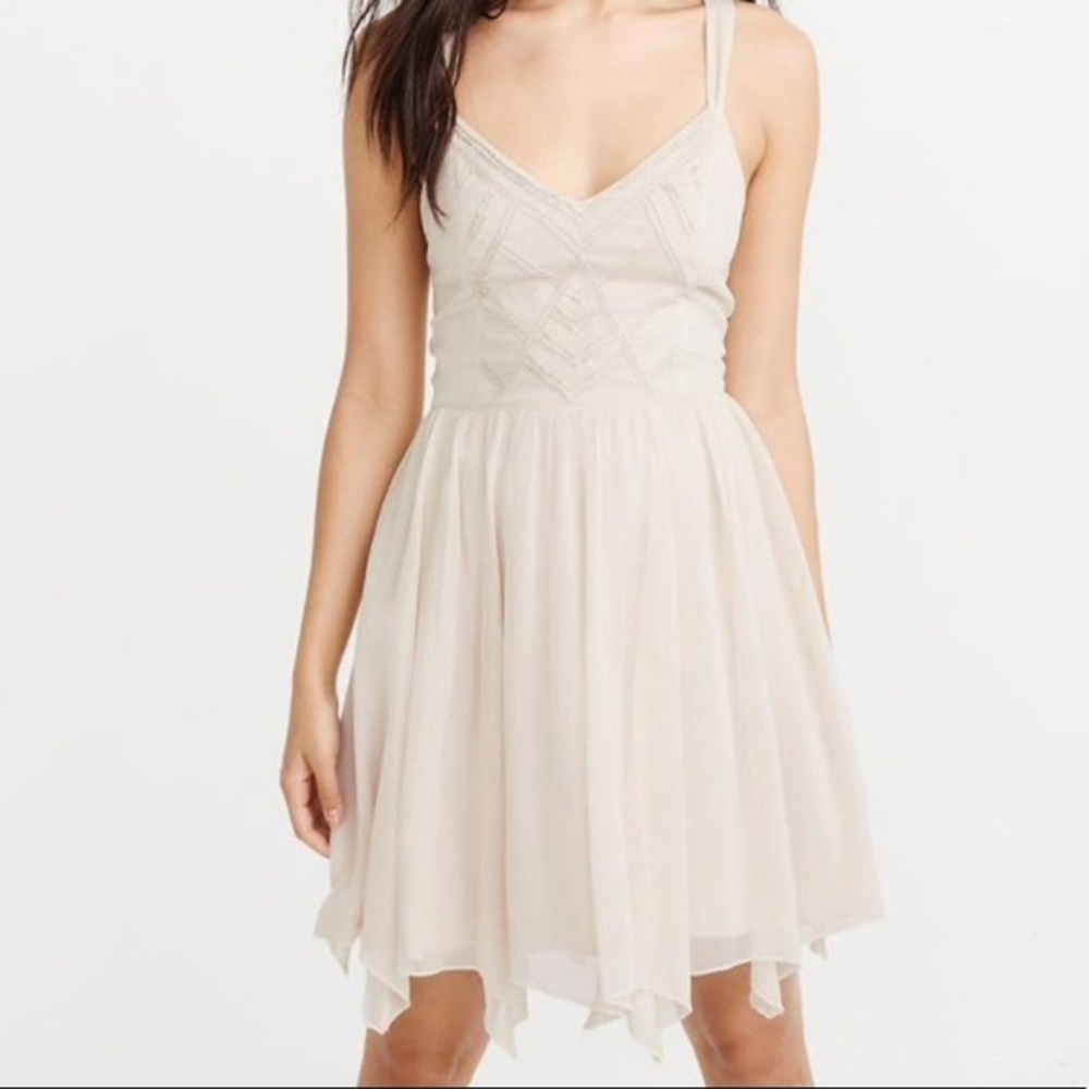 Abercrombie Beaded Chiffon Skater Dress - Blush, L